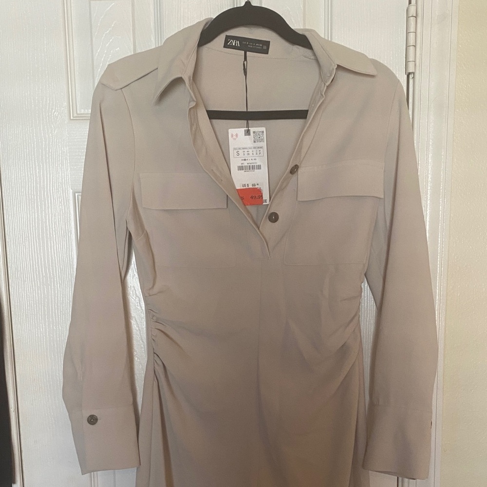 Zara Taupe Long Sleeve Midi Dress